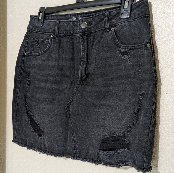 Distressed black acid wash denim mini skirt in size 10 - Picture 2 of 9